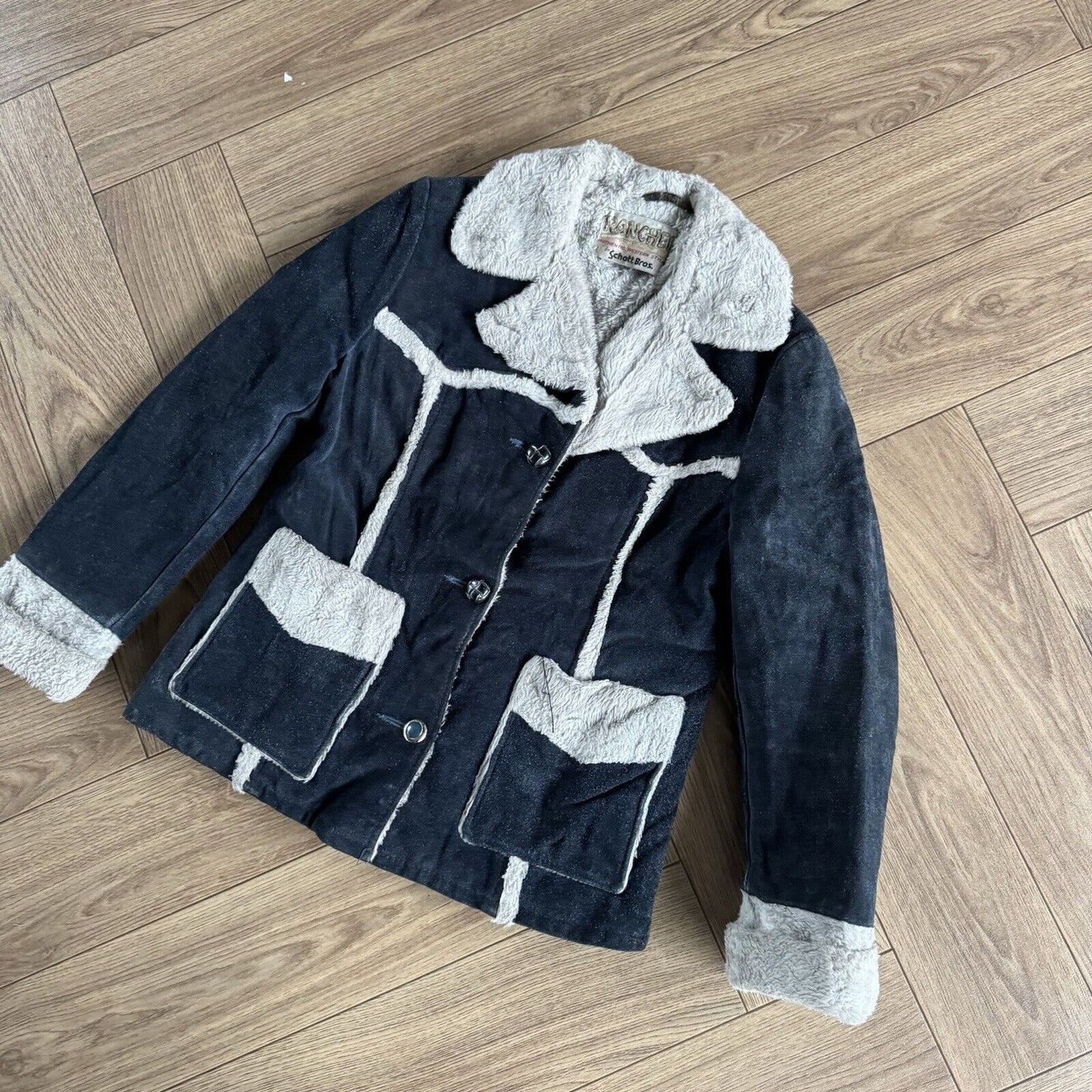 Vintage Schott Rancher Suede Jacket 70s Women’s Size M Navy Western Shearling