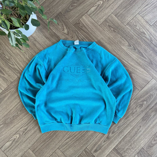 Vintage Guess Sweatshirt 90s Fits L Teal Green Graphic Spellout