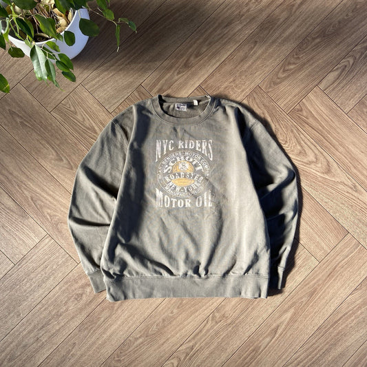 Vintage Schott NYC Sweatshirt Y2K Size XXL Khaki Green Graphic Print