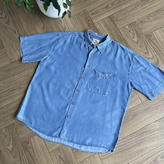 Vintage Camel Collection Denim Shirt 80s Size XL Blue Short Sleeve