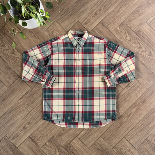 Vintage Chemise Lacoste Check Shirt 90s Size L Green Beige