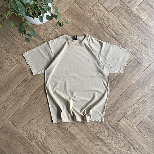 Vintage Beige Nike T Shirt 90s Size L Embroidered Single Stitch