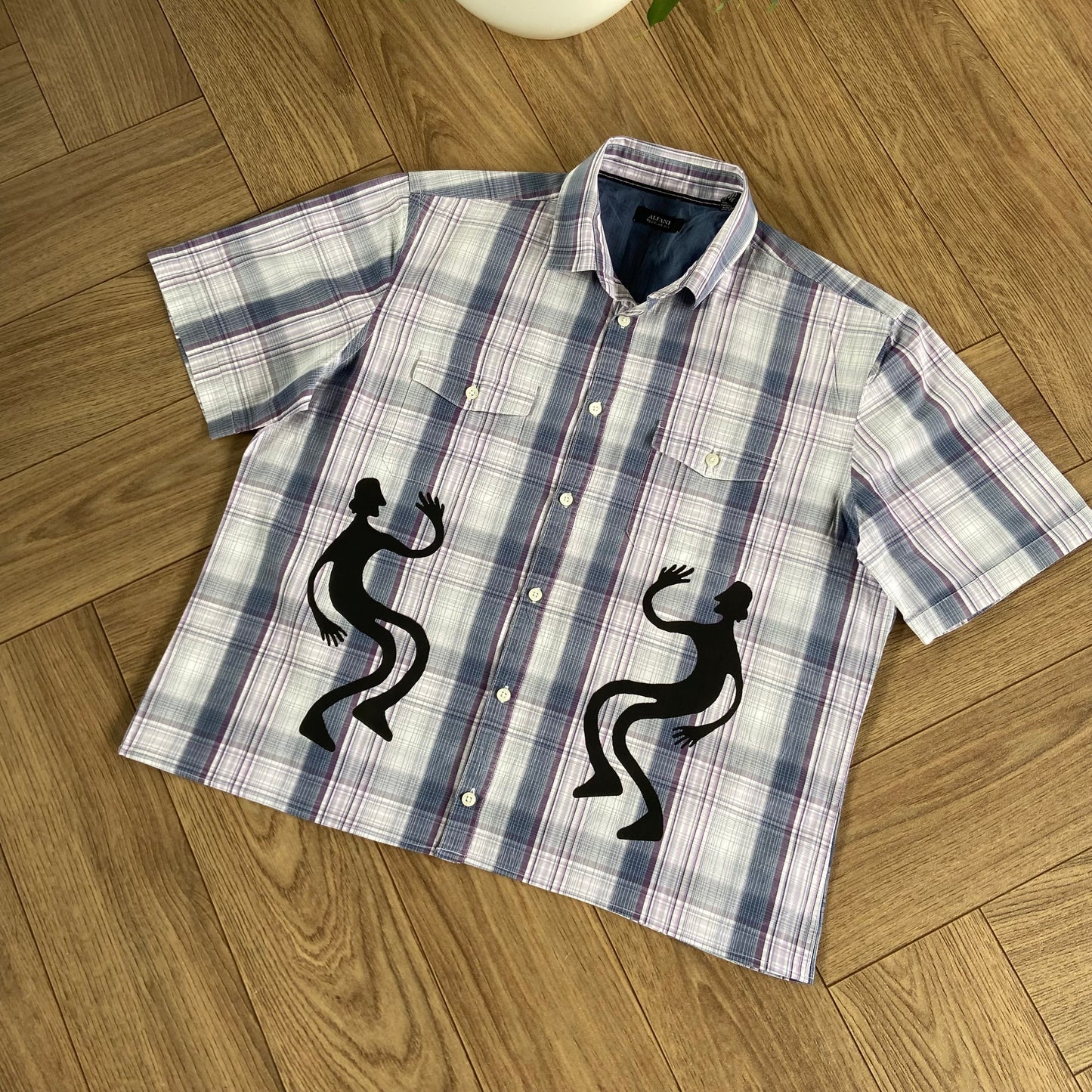 Stingray Reimagined “Stan” Short Sleeve Shirt, Size L White Blue Check
