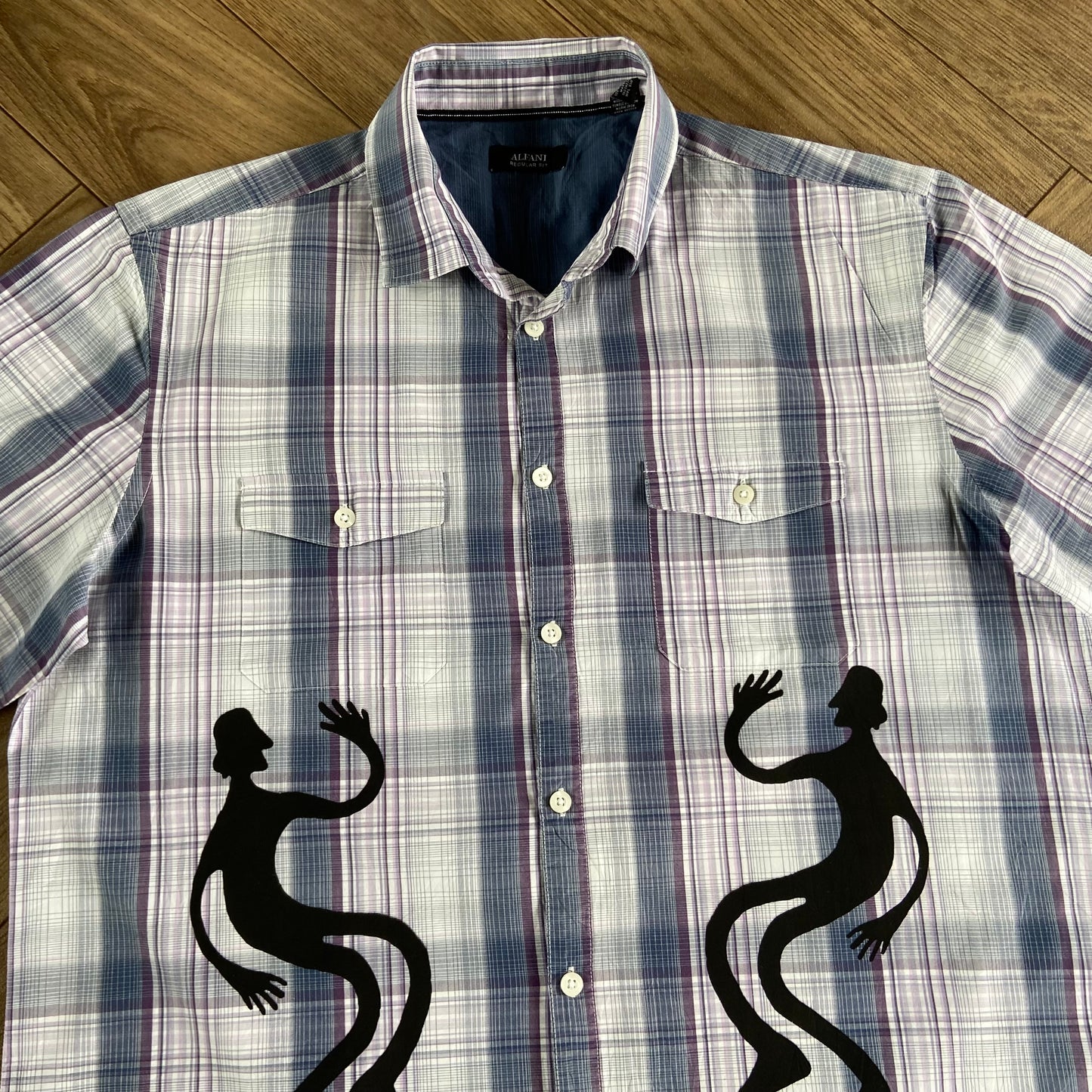 Stingray Reimagined “Stan” Short Sleeve Shirt, Size L White Blue Check