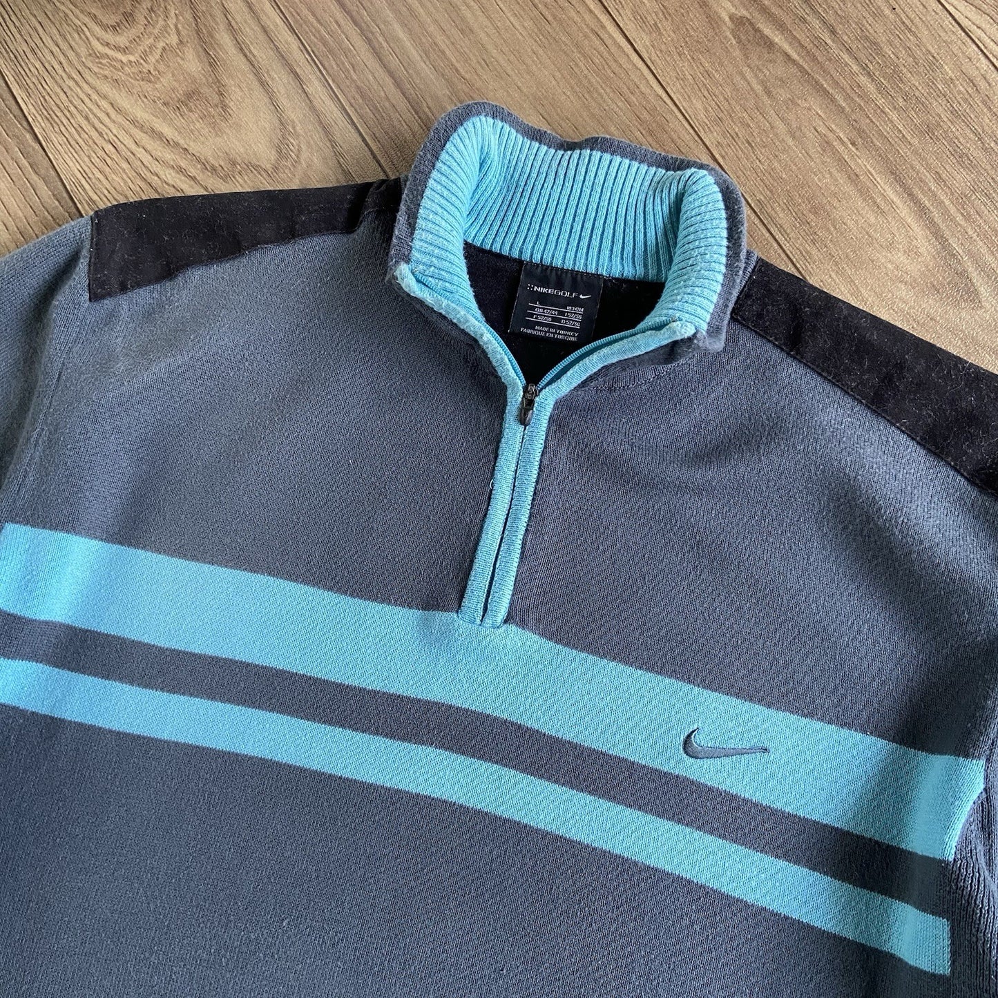 Vintage Nike Golf Knit Jumper Size L Quarter Zip Navy Blue Grey
