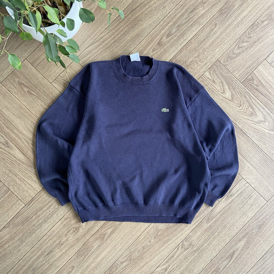 Vintage Lacoste Chunky Knit Jumper Size XL Y2K Navy Pullover