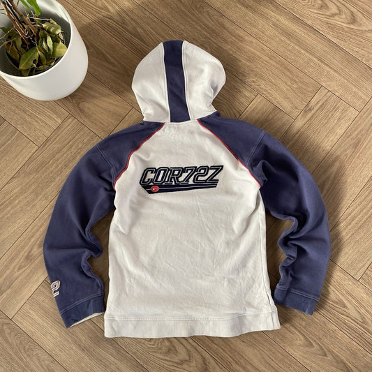 Vintage Nike Cortez Hoodie Y2K Size M Heavyweight Pullover White Navy