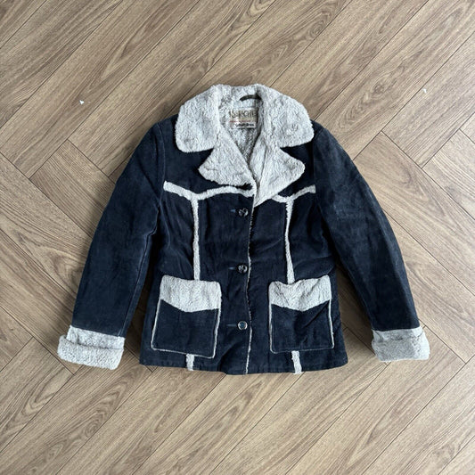 Vintage Schott Rancher Suede Jacket 70s Women’s Size M Navy Western Shearling