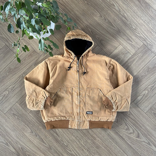 Vintage Active Hooded Workwear Jacket Y2K Size XL Beige Walls Fleece Lined
