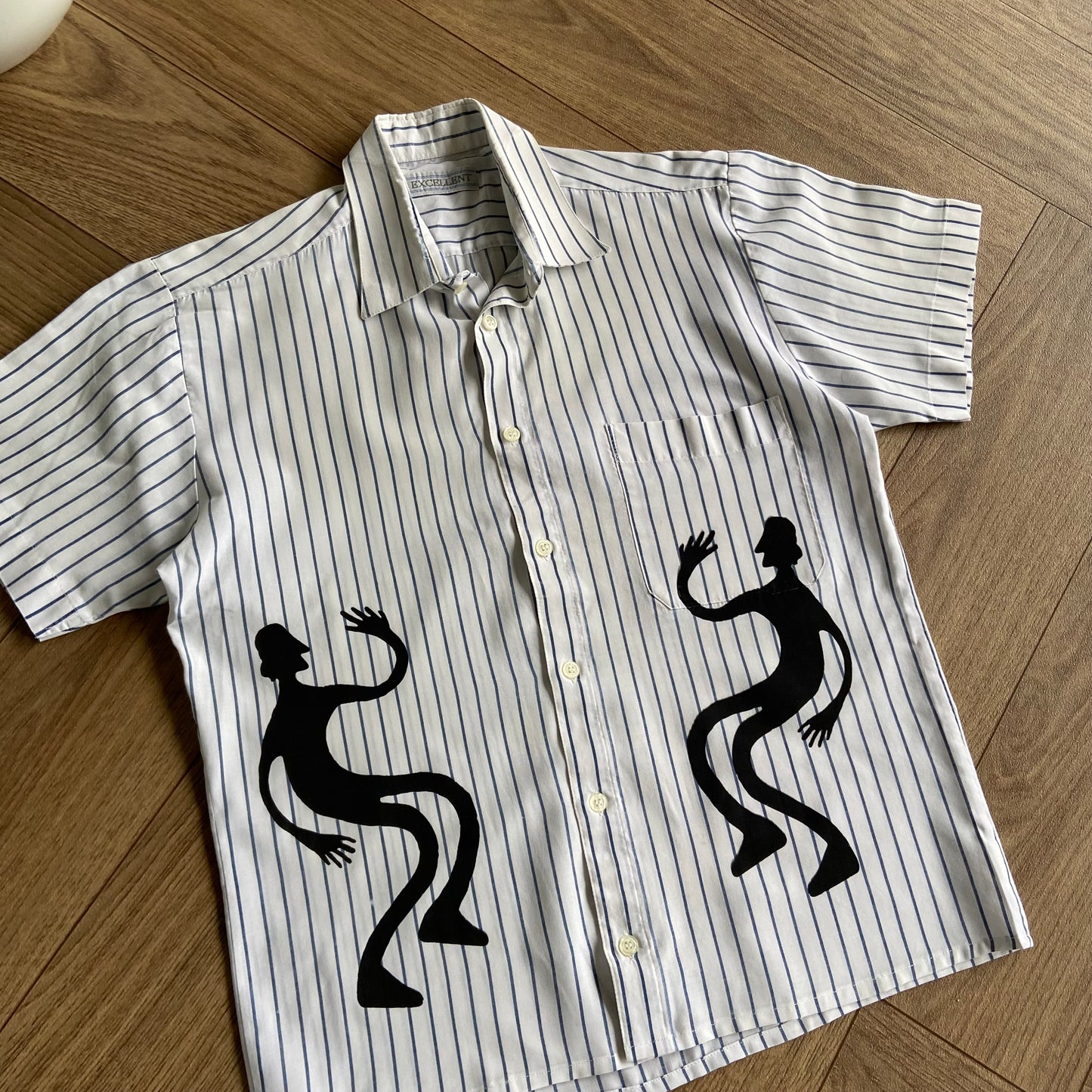 Stingray Reimagined “Stan” Short Sleeve Shirt, Size S White Blue Stripes