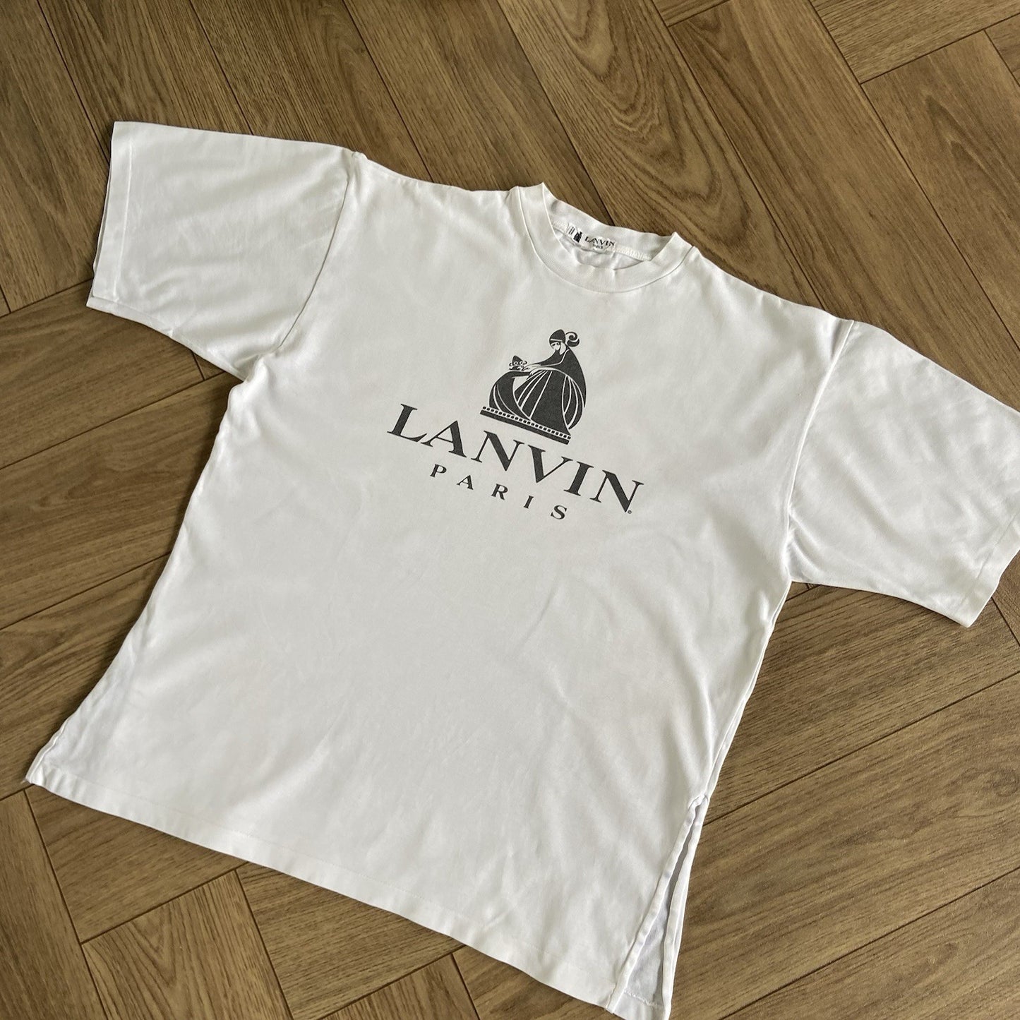 Vintage White Lanvin T Shirt 90s Size L Graphic Print Designer French
