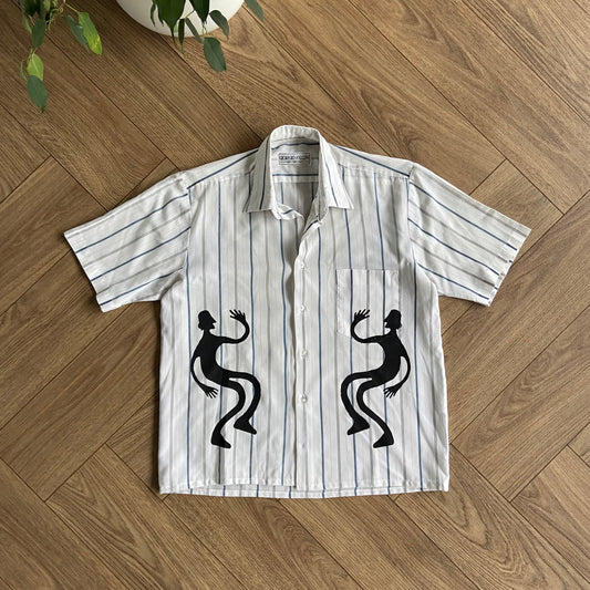 Stingray Reimagined “Stan” Short Sleeve Shirt, Size S White Blue Stripes