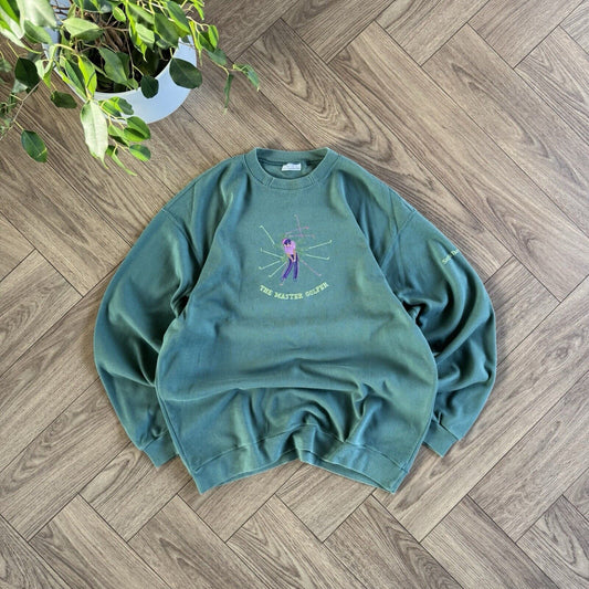 Vintage Sergio Tacchini Golf Sweatshirt 80s Size L Green Embroidered