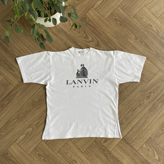 Vintage White Lanvin T Shirt 90s Size L Graphic Print Designer French