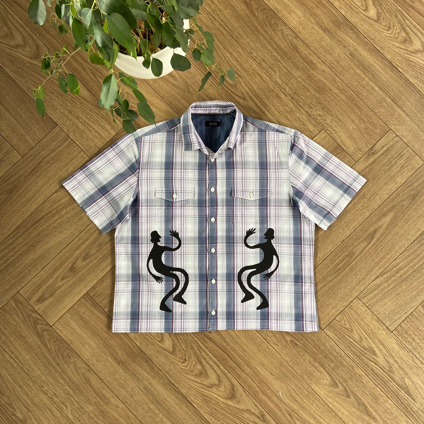Stingray Reimagined “Stan” Short Sleeve Shirt, Size L White Blue Check