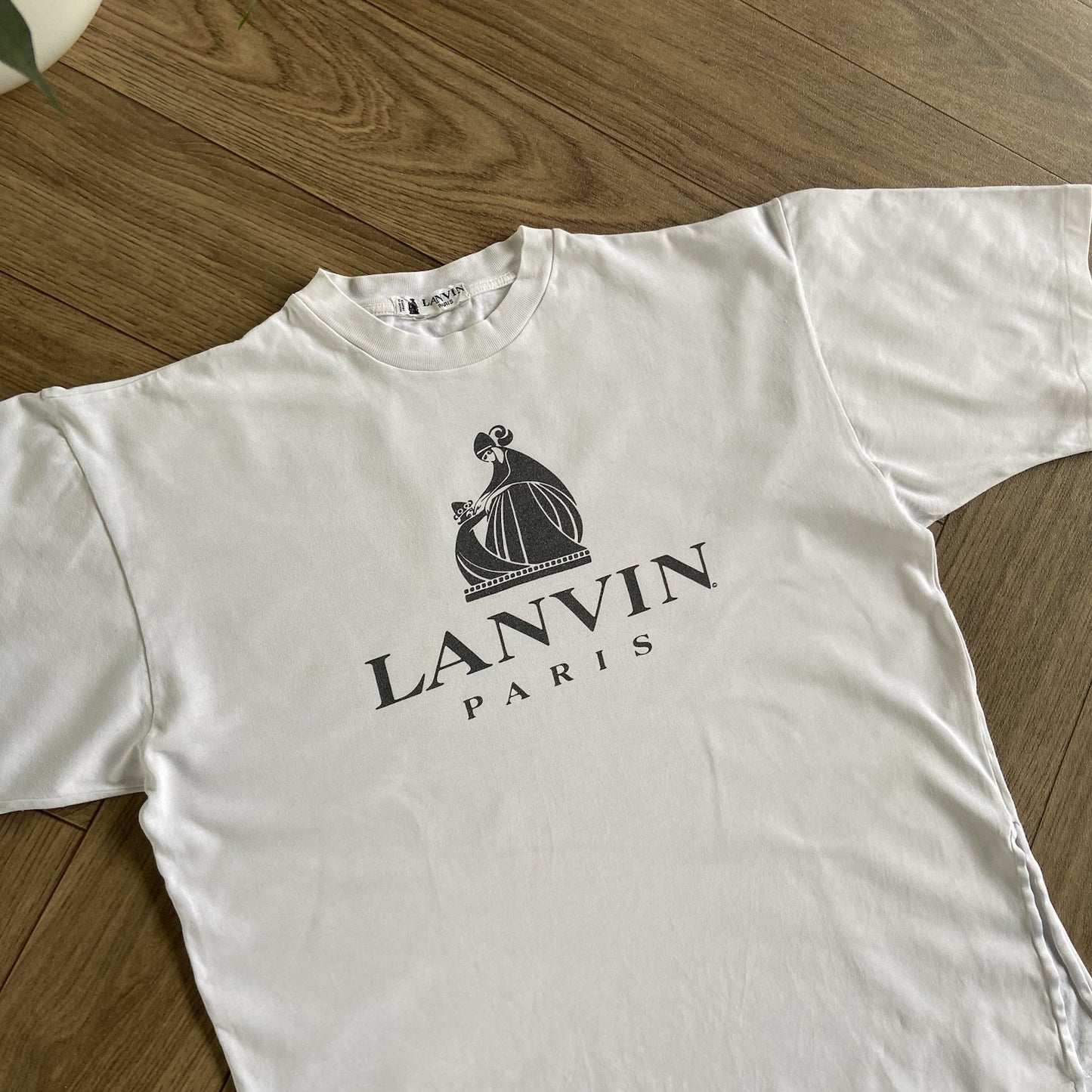 Vintage White Lanvin T Shirt 90s Size L Graphic Print Designer French