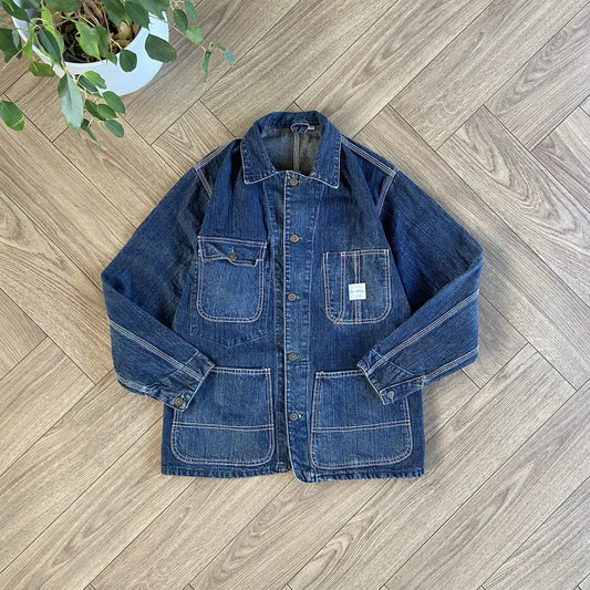 Vintage Gold Miner Chore Jacket Size M 70s Workwear Blue Denim Contrast Stitch