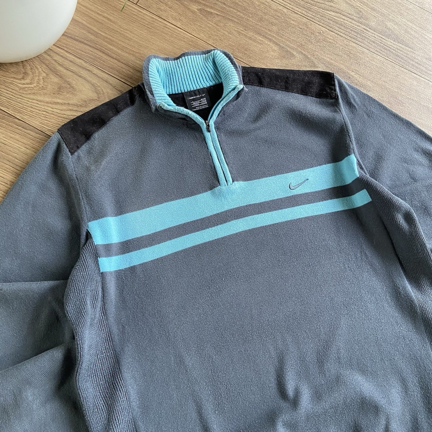 Vintage Nike Golf Knit Jumper Size L Quarter Zip Navy Blue Grey