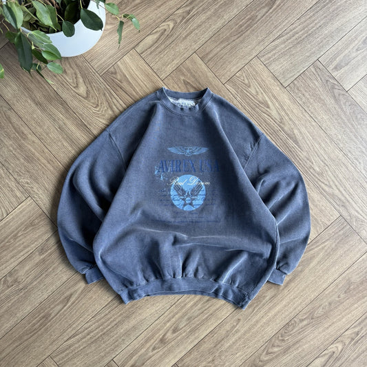 Vintage Avirex Graphic Sweatshirt 80s Size L Blue Italian Paninaro