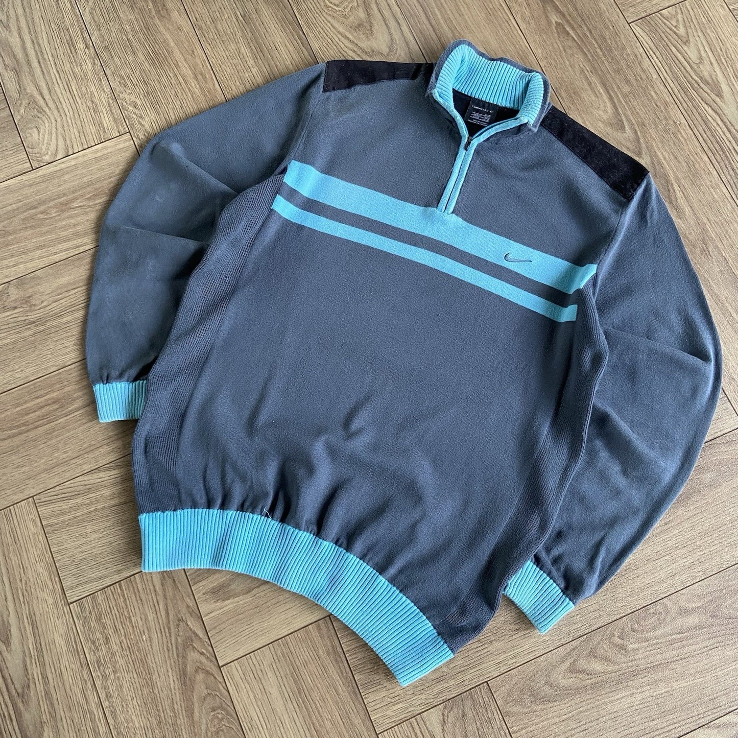 Vintage Nike Golf Knit Jumper Size L Quarter Zip Navy Blue Grey