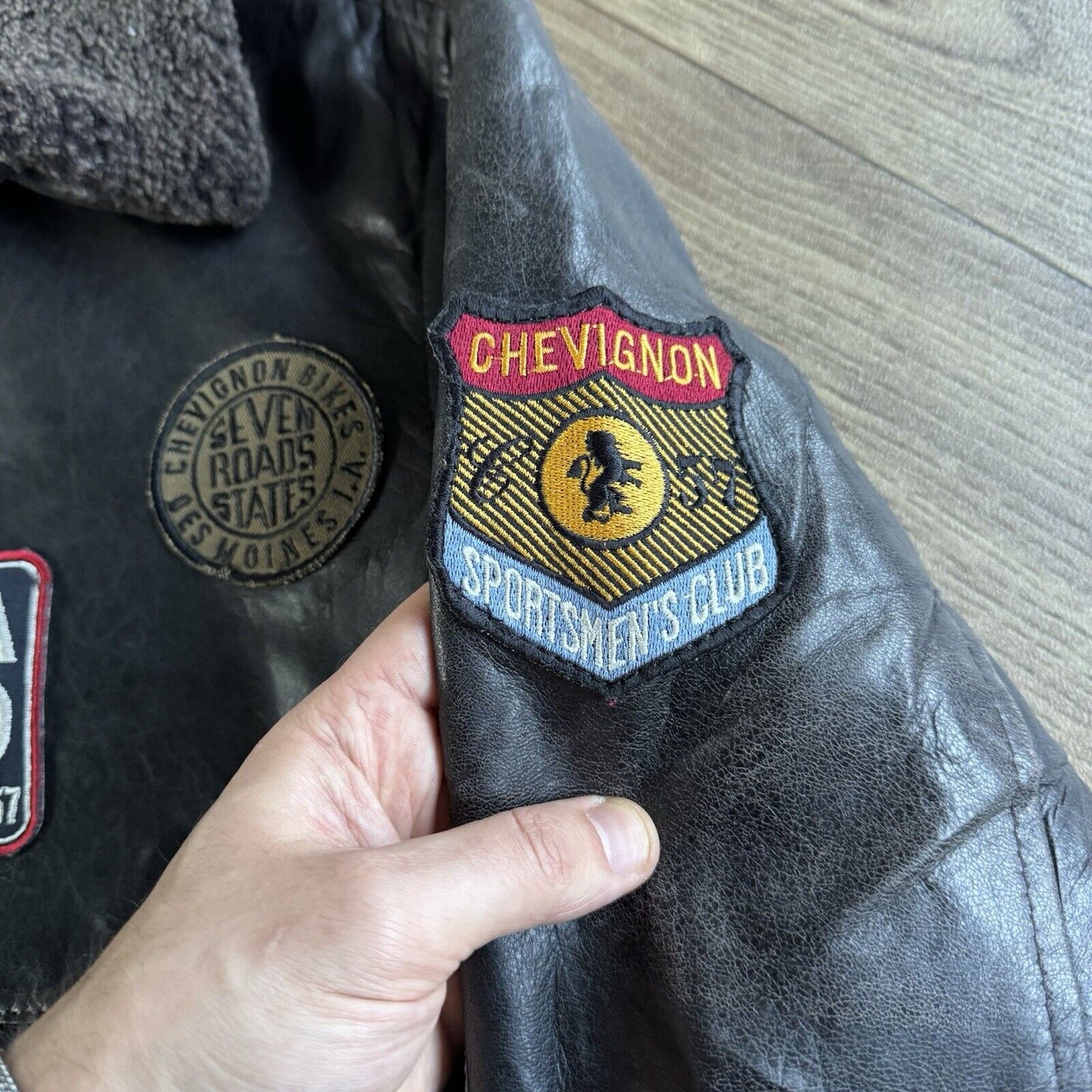 Vintage Chevignon Leather Bomber Jacket Size XL 80s Brown Americana A-2 G-1