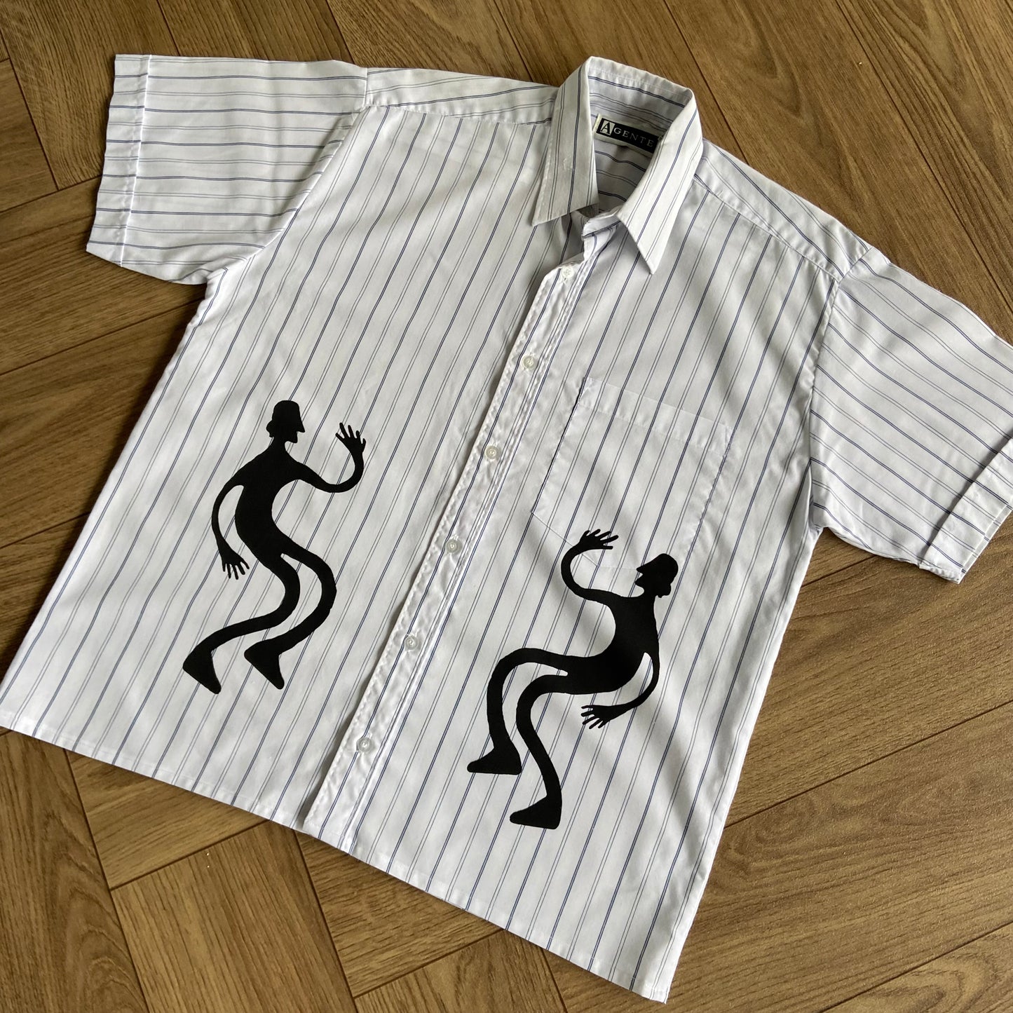 Stingray Reimagined “Stan” Short Sleeve Shirt, Size M White Blue Stripes