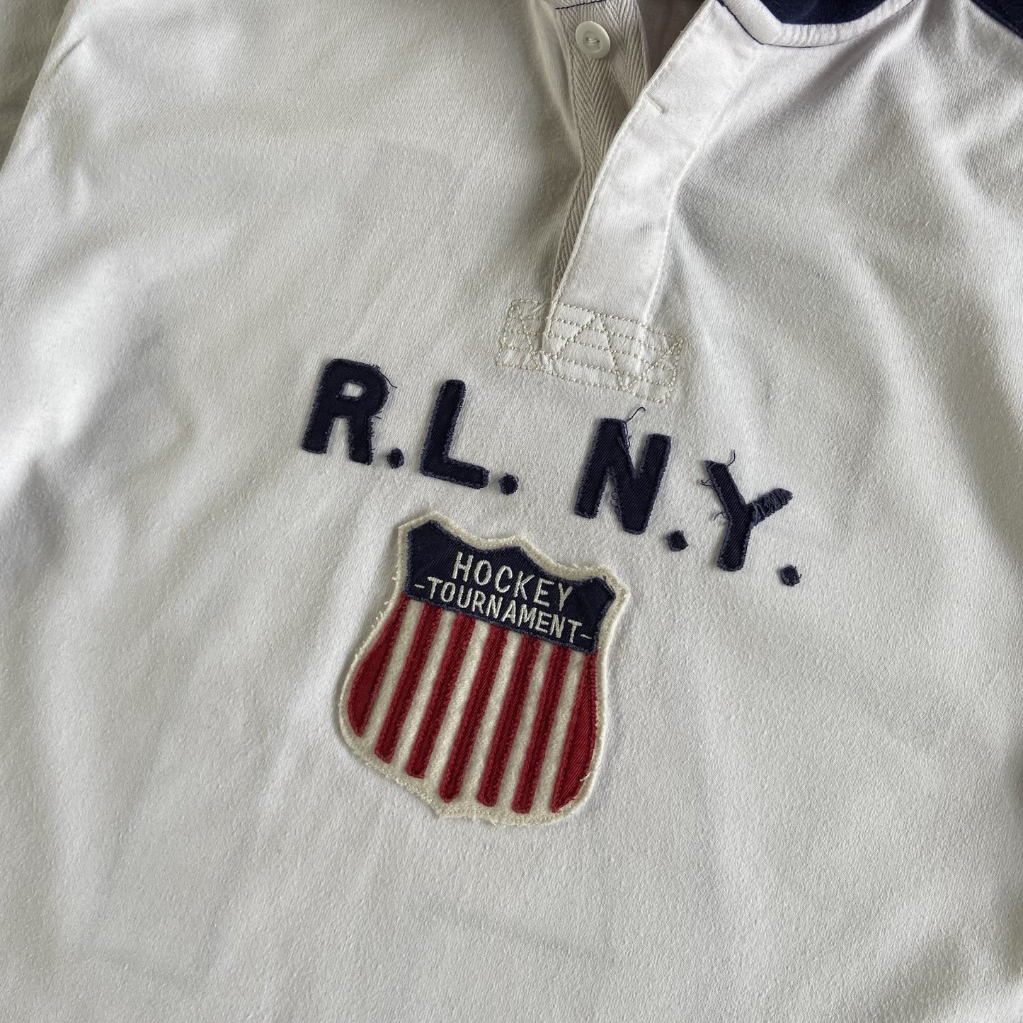 Vintage Polo Ralph Lauren Hoodie Fits M 90s Hockey Pullover Rare White Red Navy