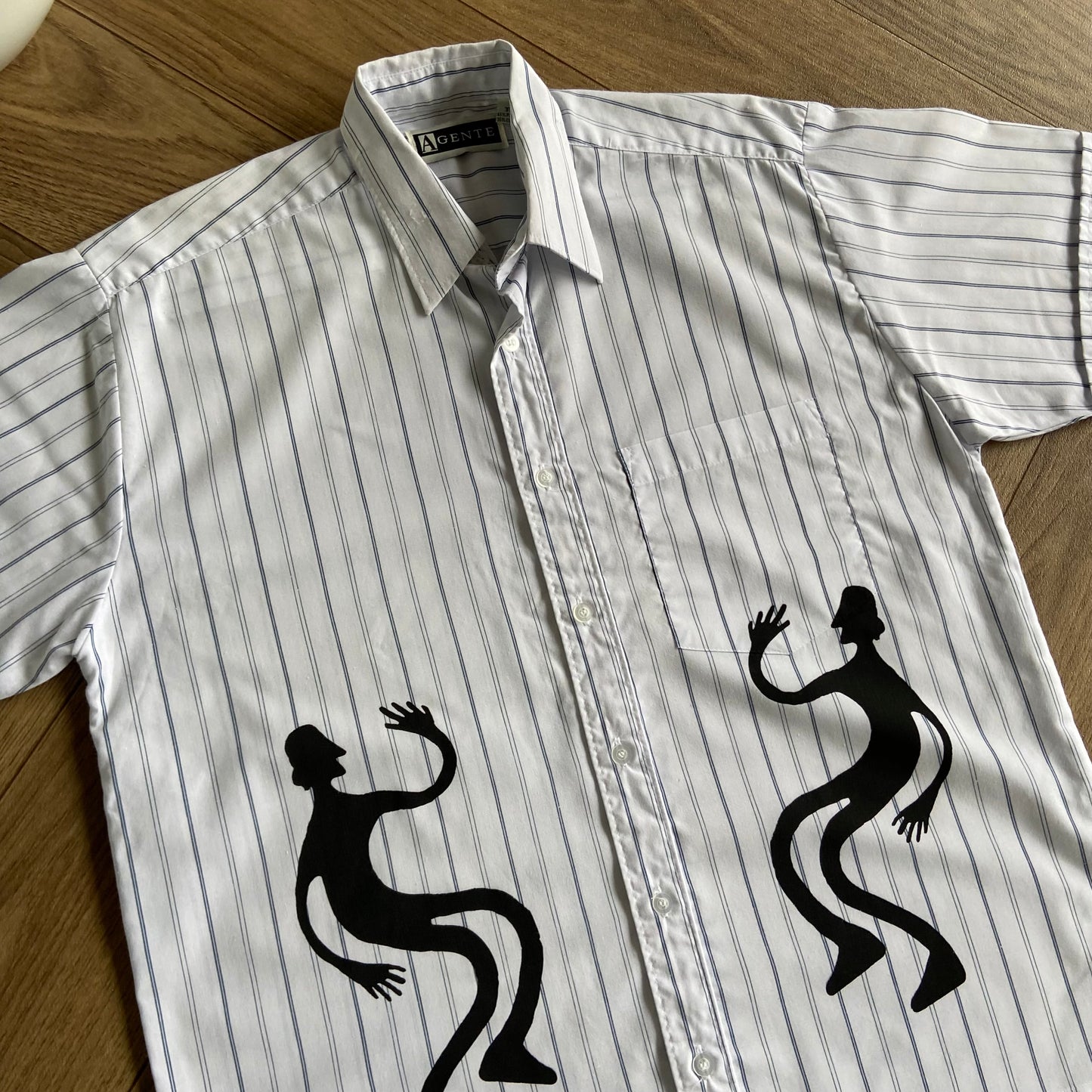 Stingray Reimagined “Stan” Short Sleeve Shirt, Size M White Blue Stripes