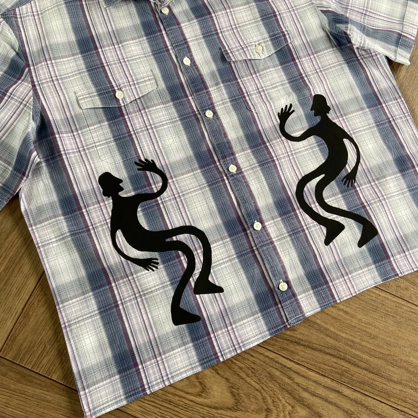 Stingray Reimagined “Stan” Short Sleeve Shirt, Size L White Blue Check