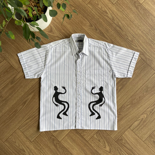Stingray Reimagined “Stan” Short Sleeve Shirt, Size M White Blue Stripes