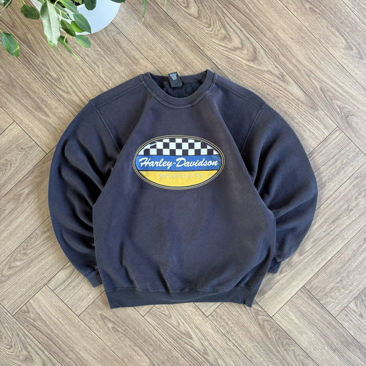 Vintage Harley Davidson Checkered Sweatshirt 90s Size M Black Graphic Biker