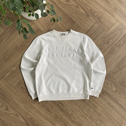 Vintage Polo Jeans Sweatshirt 90s Size S White Embroidered Ralph Lauren