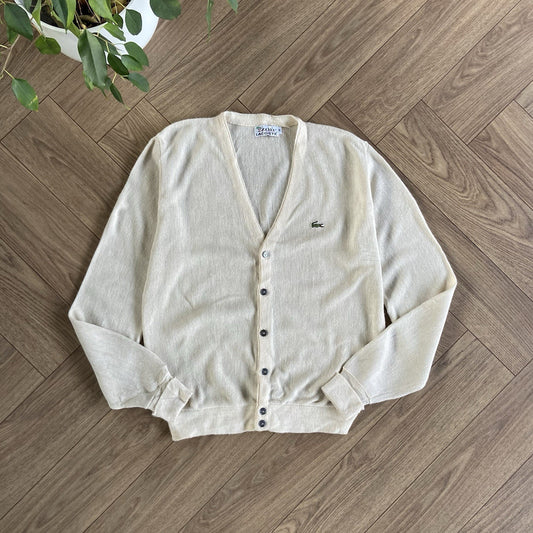 Vintage Izon Lacoste Cream Cardigan Size M 80s Button Up Knit