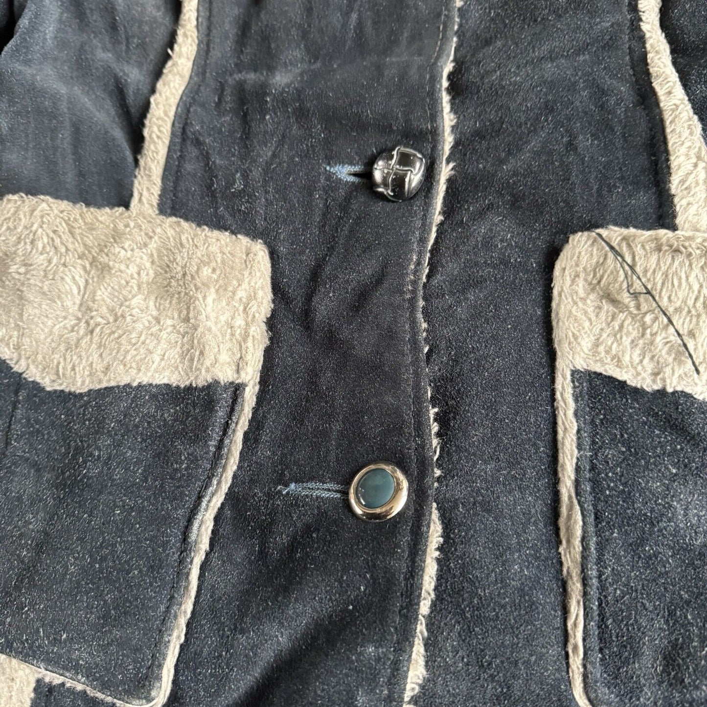 Vintage Schott Rancher Suede Jacket 70s Women’s Size M Navy Western Shearling