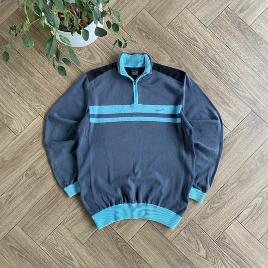 Vintage Nike Golf Knit Jumper Size L Quarter Zip Navy Blue Grey