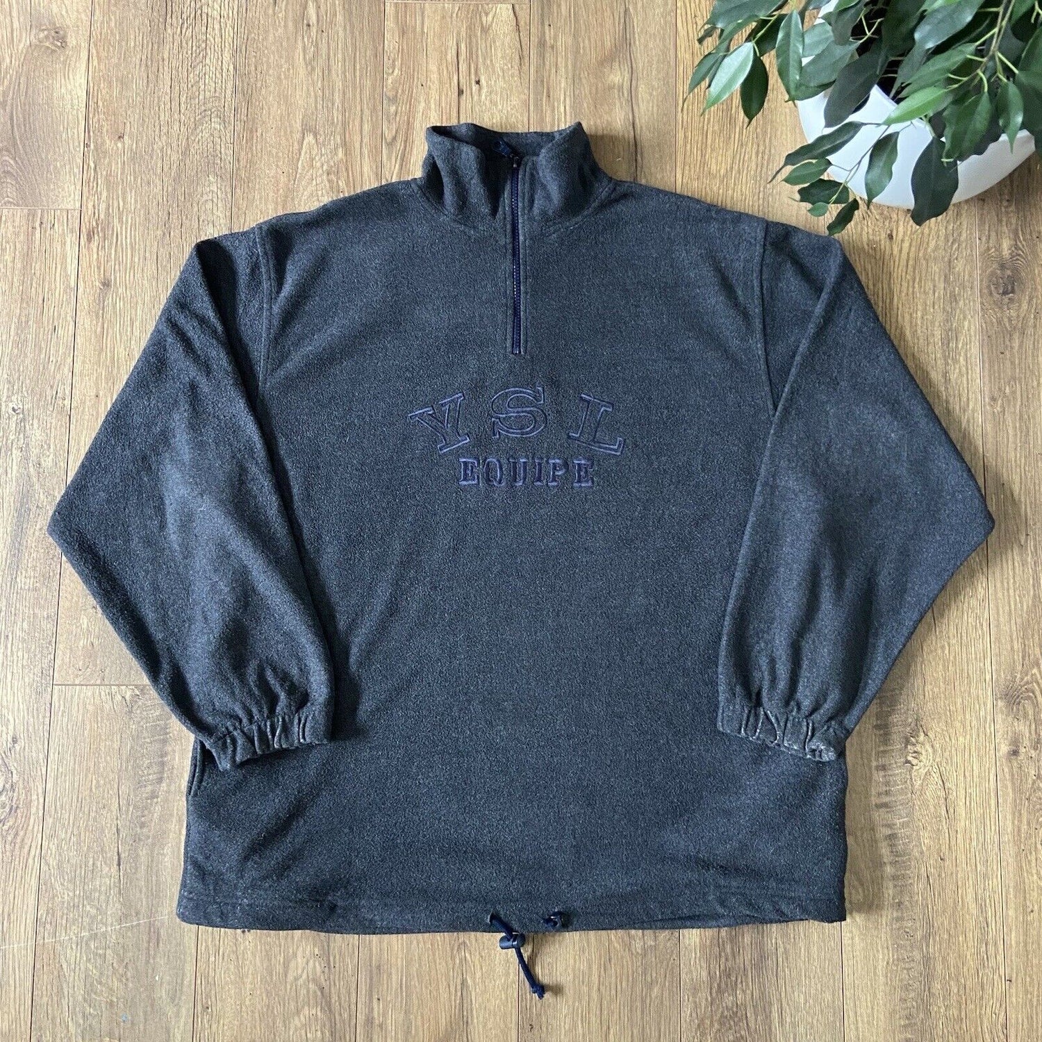 Vintage Yves Saint Laurent YSL Fleece 90s Fits XL Spellout Embroidered 1 4 Zip