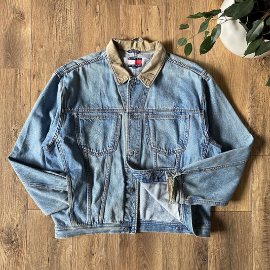 Vintage Tommy Hilfiger Trucker Jacket Size L 90s Chore Denim