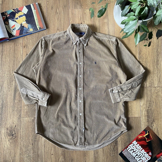 Vintage Ralph Lauren Corduroy Shirt 90s Size M Beige
